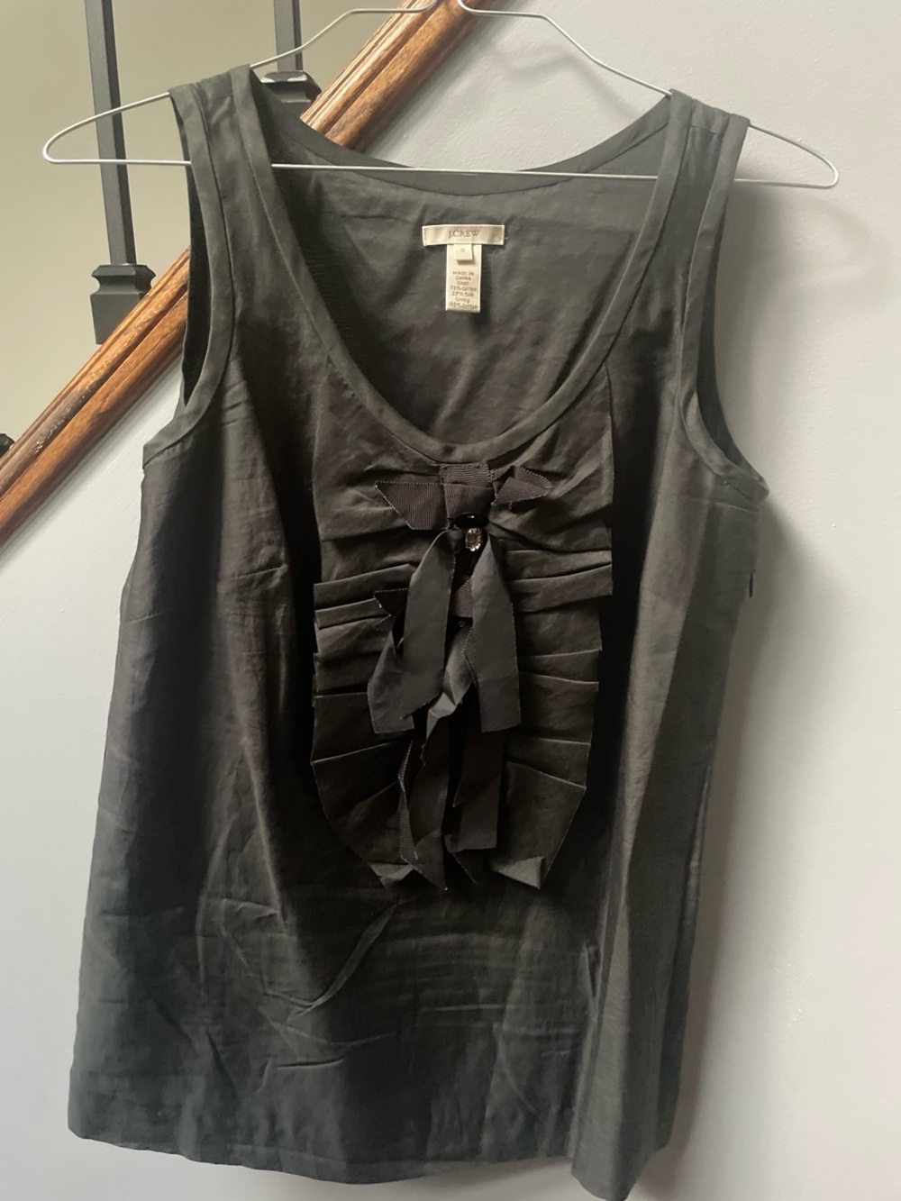 J. Crew Black Ruffle Bow Front Sleeveless Camisole